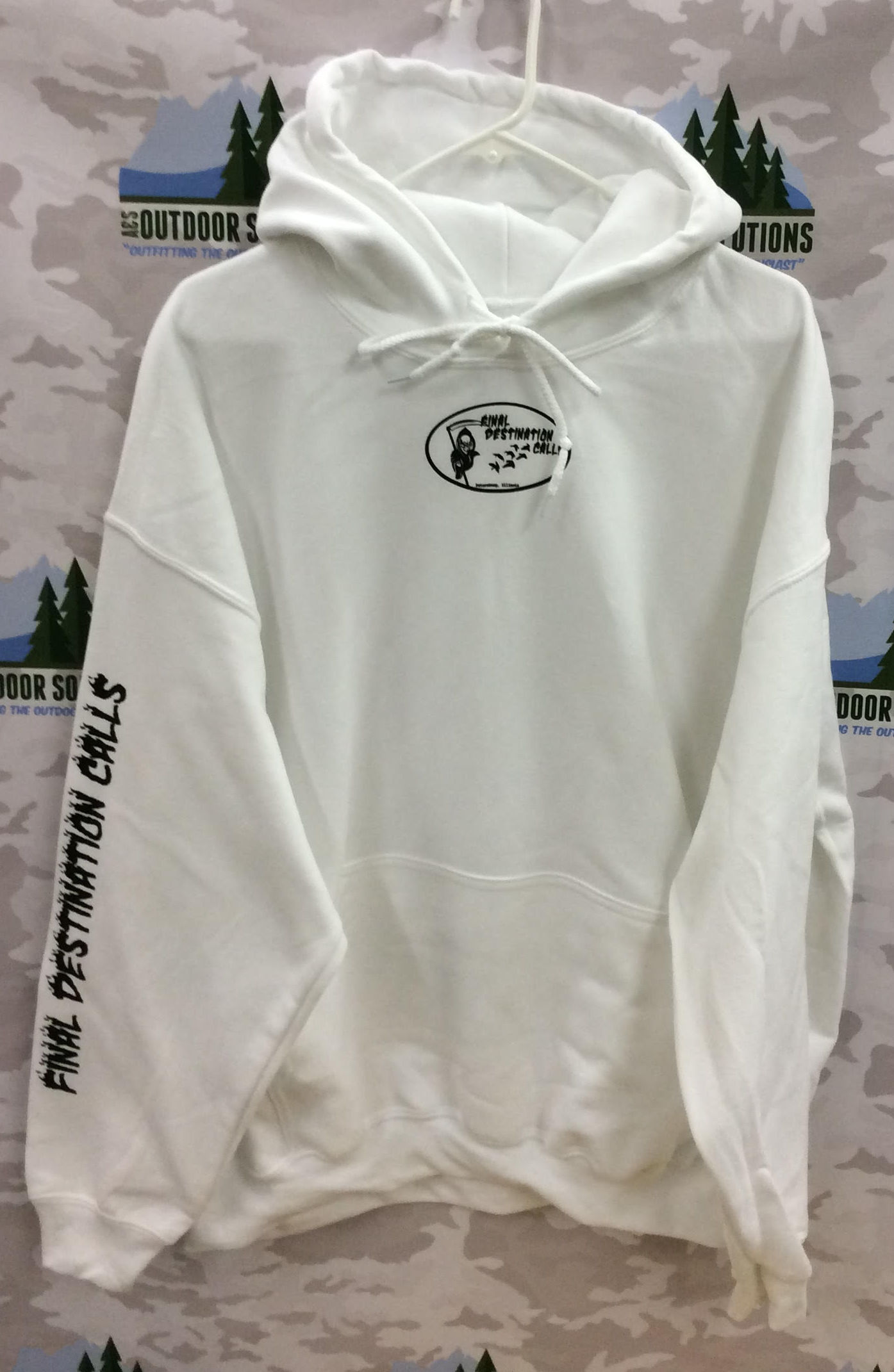 White Hooded Sweatshirt with Black Logo from Final Destination Calls