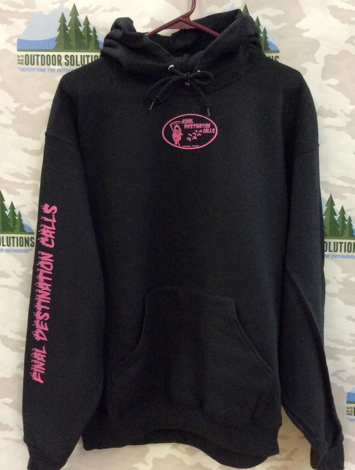 Black Hooded Sweatshirt with Hot Pink Logo from Final Destination Calls